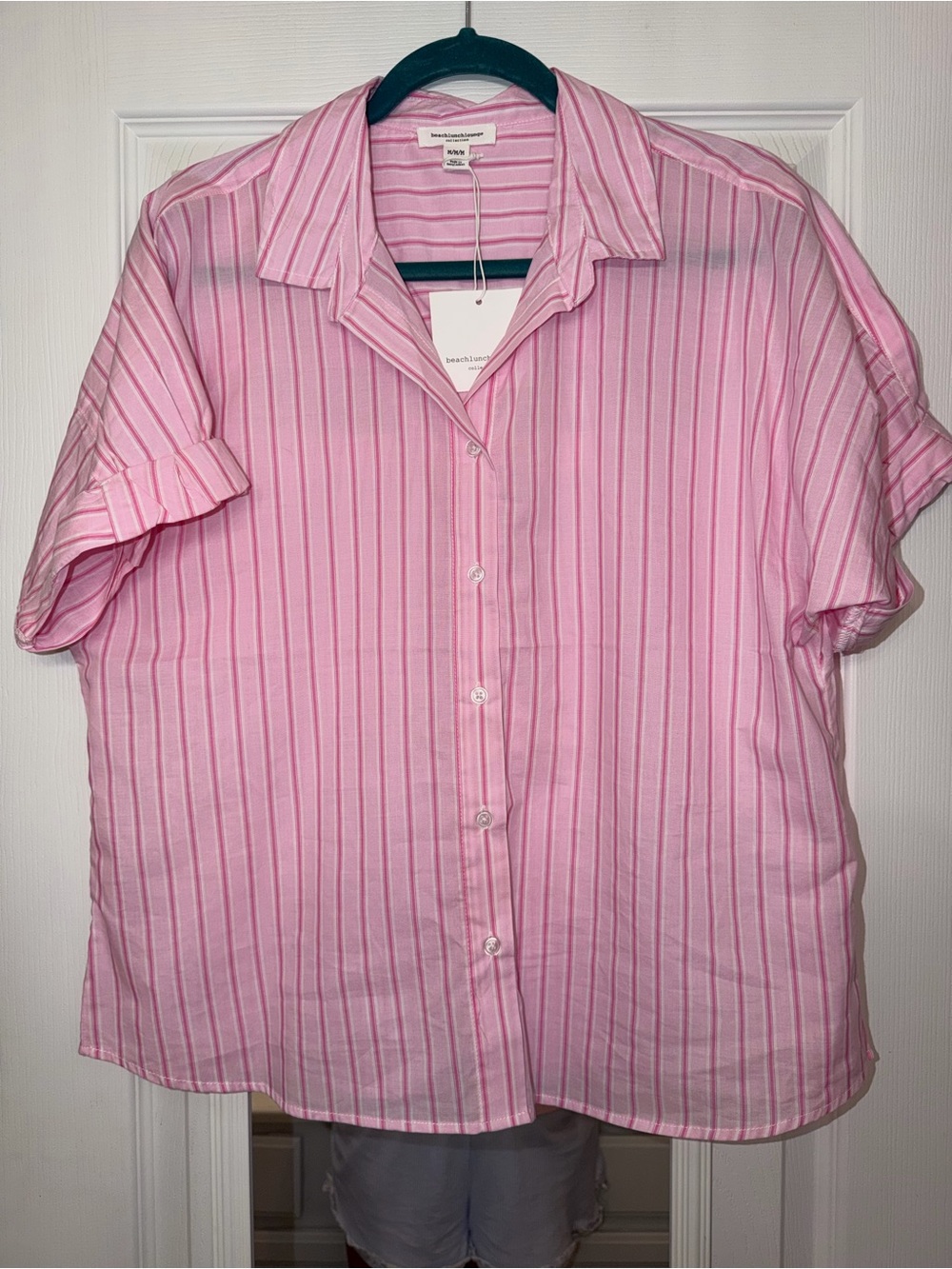 beachlunchlounge Pink Striped Button-Down Shirt NWT